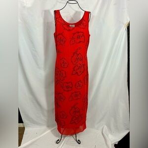 Vintage Apart Impressions red floral chiffon midi dress size 10